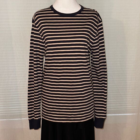 J. Crew S Authentic Knit Goods Navy Cream Striped Long Sleeve Crewneck Cotton T - Picture 1 of 12